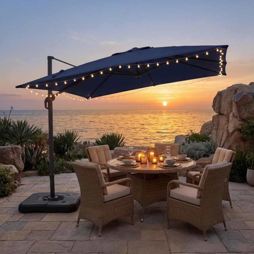 HOTEEL 10x10ft Patio Umbrella Cantilever Umbrella Double Top - Upgrade and Intensify - 360 Rotation and 5 Angles Adjustment - Aluminum Offset Pool Umbrella Outdoor Umbrellas for Patio Garden Deck Pool,Dark Blue