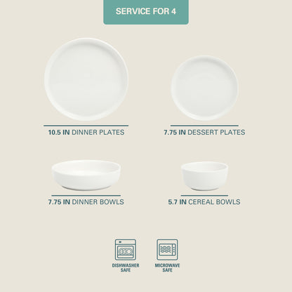 Gibson Home Summer Shades 16 Piece Plates and Bowls Dishes Service for 4 Porcelain Dinnerware Set - White
