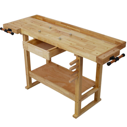 55-Inch Wood Workbench - Wooden Workbench for Garage Workshop and Home, with Clamps Set