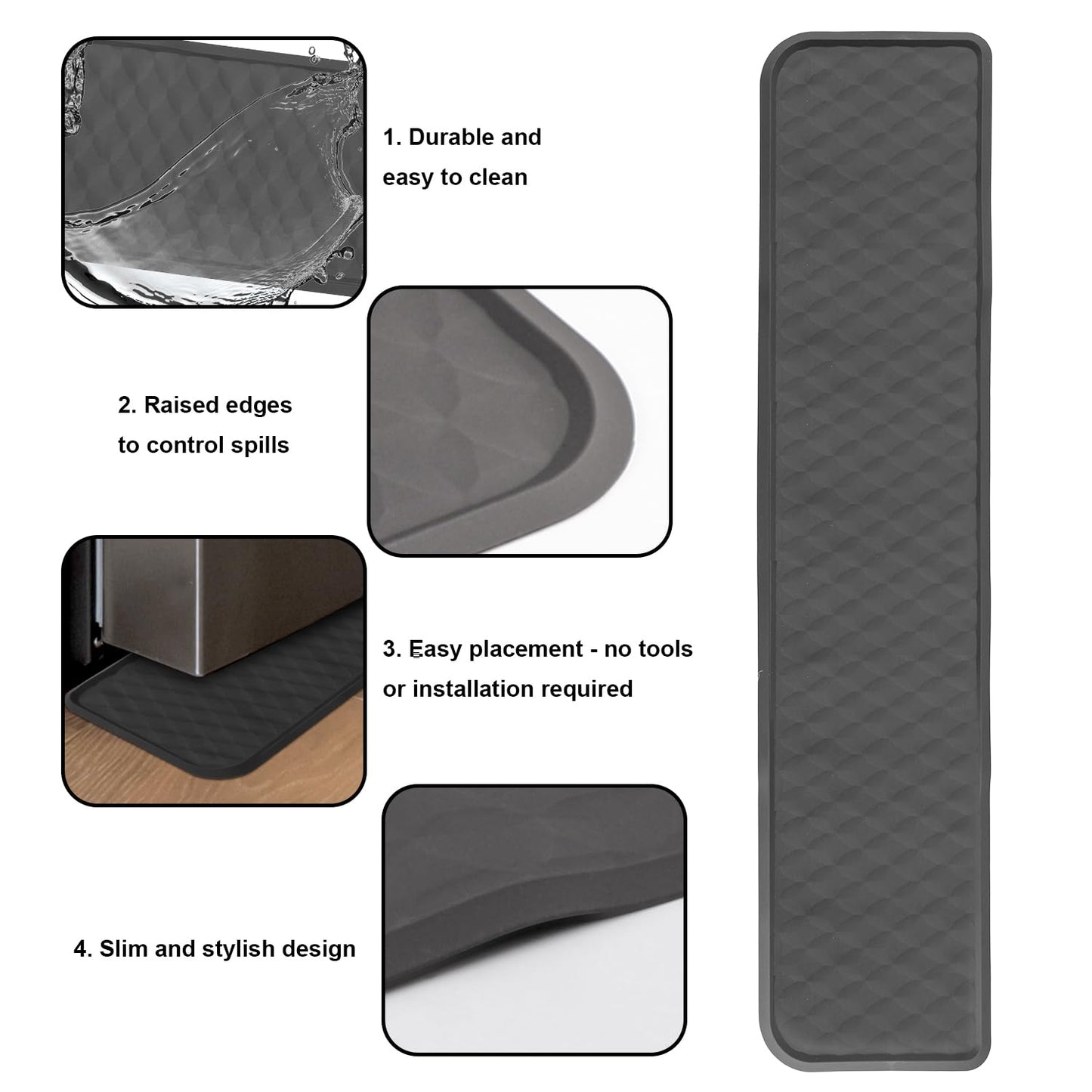 37.4x8.5in Refrigerator Spill Mat, Silicone Under Refrigerator Floor Protector Tray Drip Anti-Slip Appliance Water Mat Drip Catcher for Mini Fridge Washing Machine Wine Cabinet Dryer (Gray)
