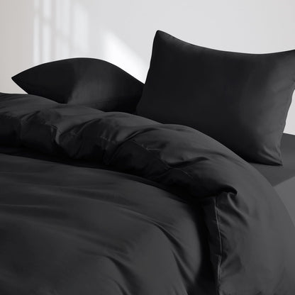 Wake In Cloud - Black Quilt Cover Set, 1000TC Ultra Soft Microfiber Doona Cover Bedding Set in Solid Plain Color (3pcs, Queen Size)
