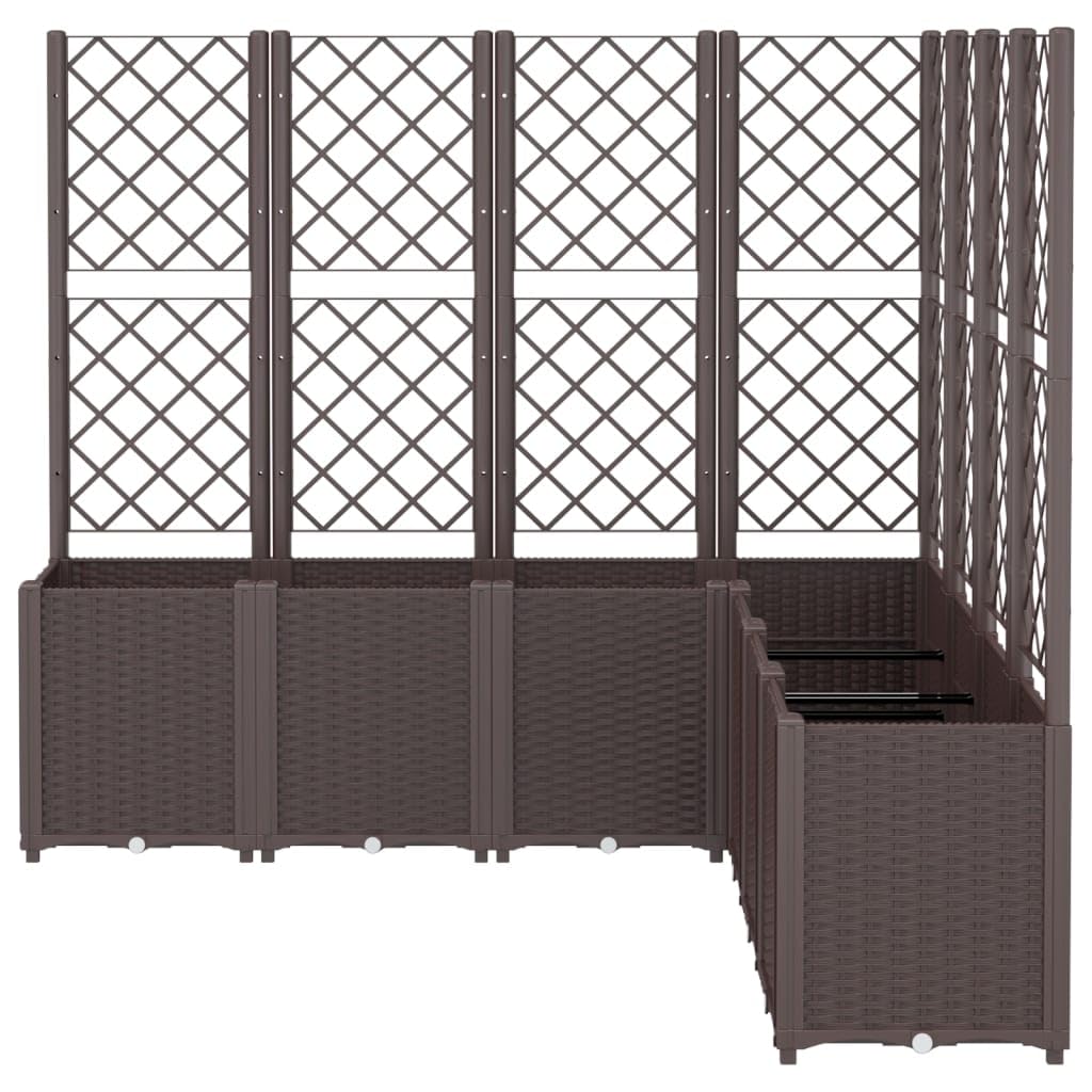 Molumvel Modular Garden Planter with Integrated Trellis 63 x 63 x 55 Inches Large Raised Bed Box for Climbing Plants Balcony Patio Terrace Brown Polypropylene