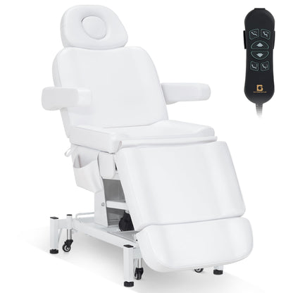 BarberPub Fully Electric Beauty Bed, 3-Motor Salon Spa Chair with Foot-Controlled Wheels, Adjustable Height, Backrest & Leg Rest – PVC Leather, Professional Facial & Treatment Table 2754 (White)