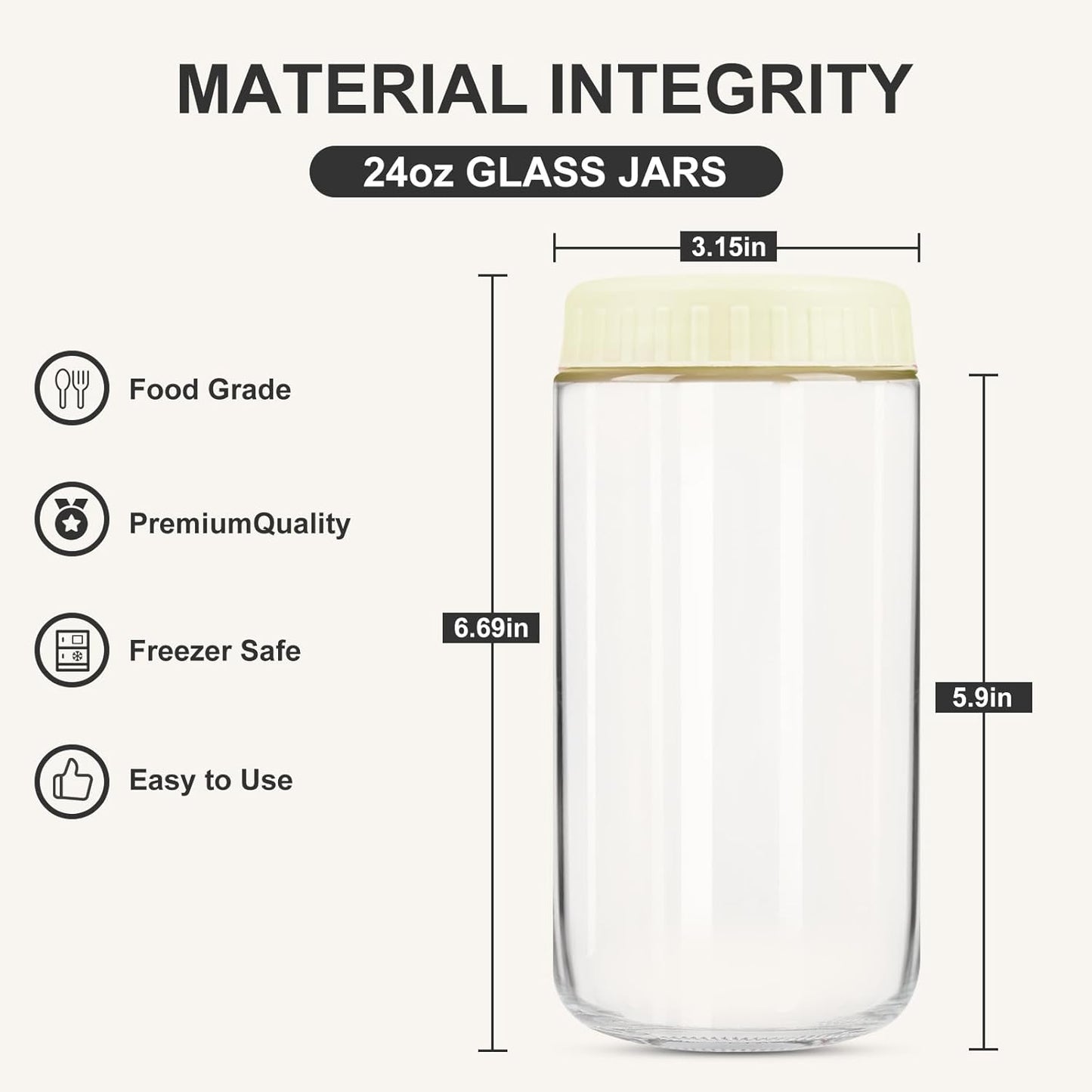 24oz 8 SHOWIN Overnight Oats Containers with Lids, Glass Jars with Lids pcs, Milk White, Wide Mouth Mason jars