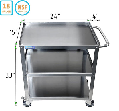 Commercial Stainless Steel 3 Shelf Utility Kitchen Metal Cart 24"X15"X33"