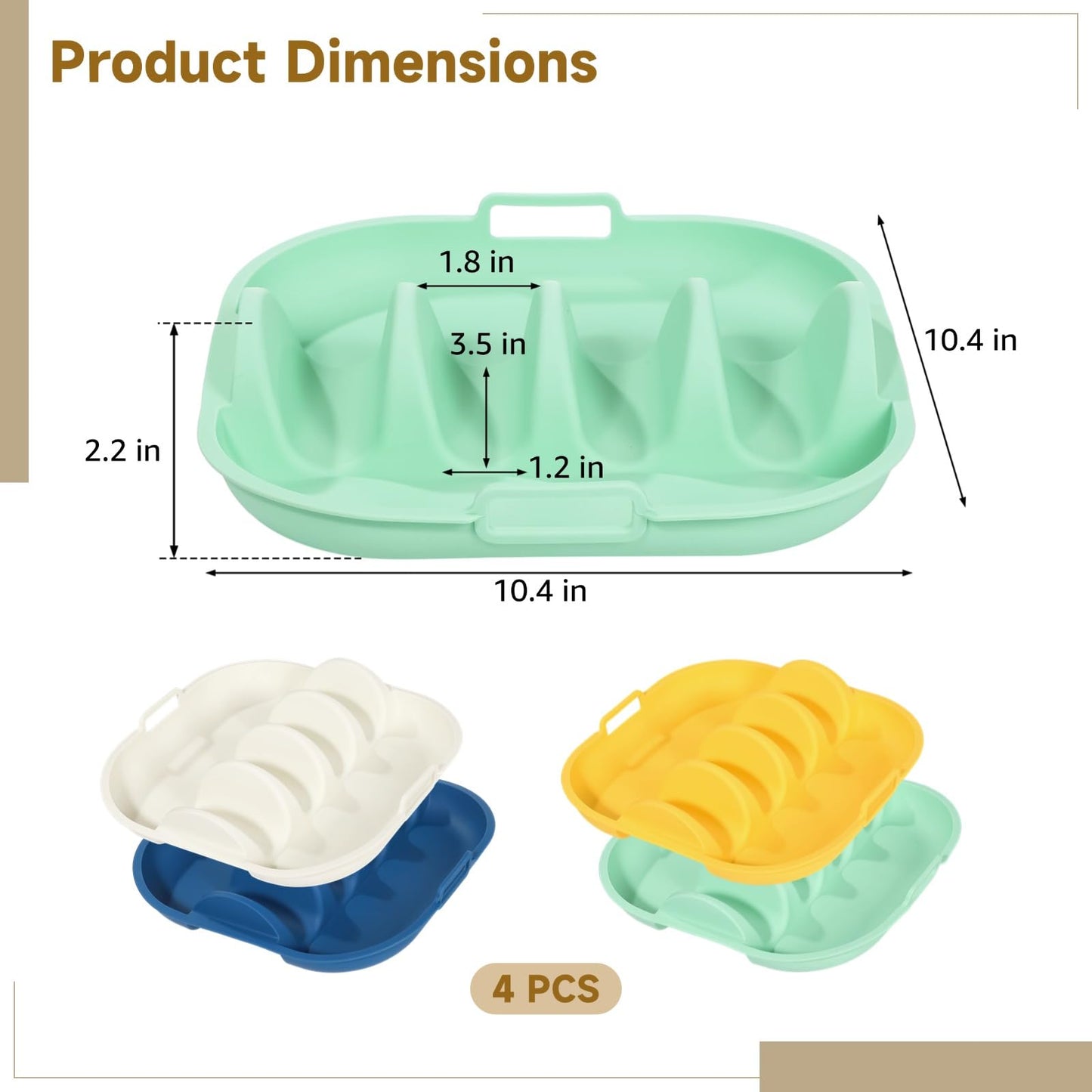 4 Pack Silicone Taco Holder Plates, 4 Slots Reusable Silicone Taco Holder, 4 Dividers Taco Stand with Handles, Large Taco Serving Tray for Party, Microwave Oven Dishwasher Safe