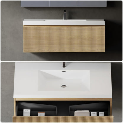 Trygoal 42" Bathroom Vanity with Sink, Floating Vanity with Resin Countertop & 1 U-Shaped Interiors, Wall-Mounted Bathroom Storage Cabinet with Soft-Close Drawers for Home, Easy to Clean, Wood