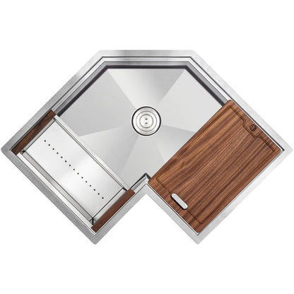 Strictly Sinks 30 Inch Corner Kitchen Sink Undermount– 16 Gauge Stainless Steel Butterfly Sink Undermount, Scratch & Stain Resistant Corner Single Bowl Workstation Sink with Accessories (Silver)