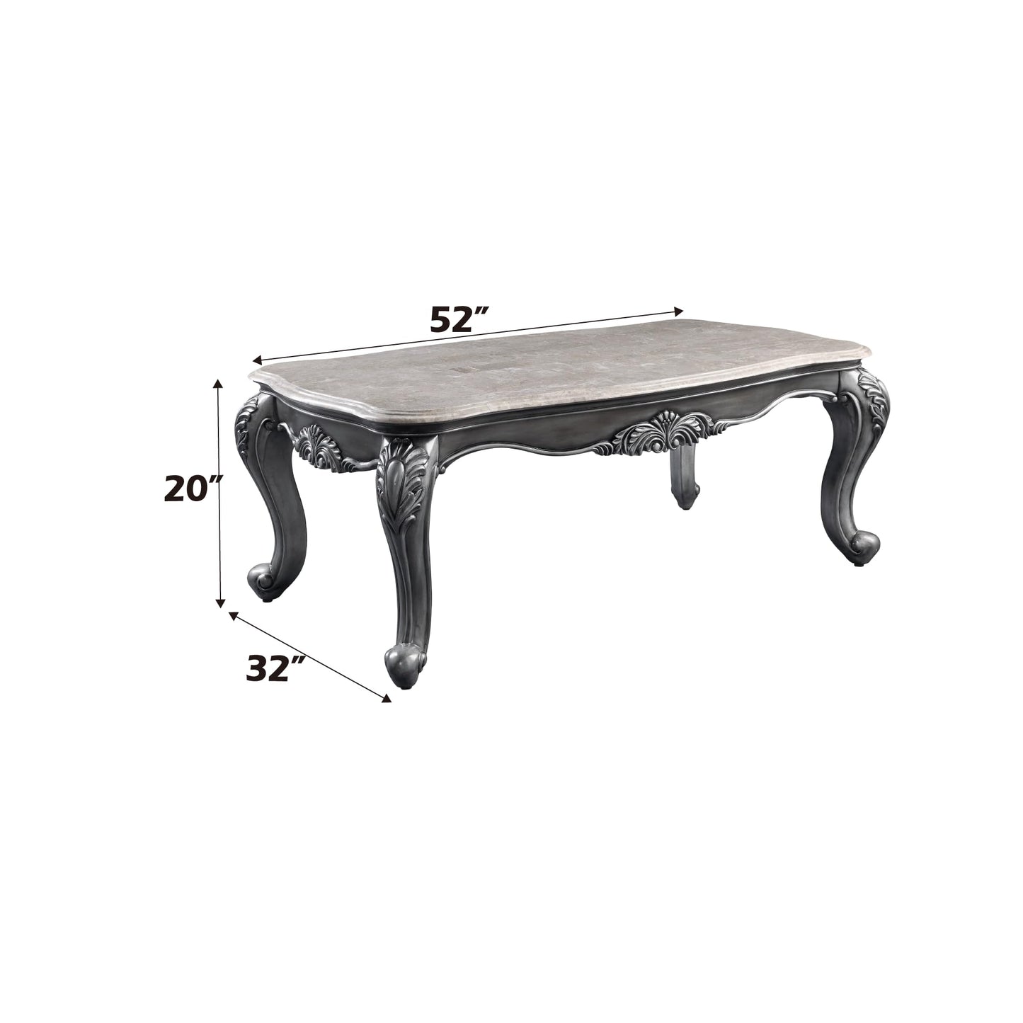 Acme Ariadne Rectangular Marble Top Wooden Coffee Table in Platinum Gray