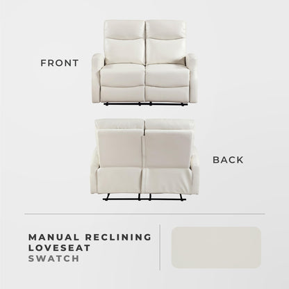 Lexicon Manual Reclining Loveseat, Faux Leather Loveseat Recliner, Wall Hugger, Magazine Pocket, Manual Dual Recliners for Living Room/Theater Seating/Apartment, Easy Assembly, Beige