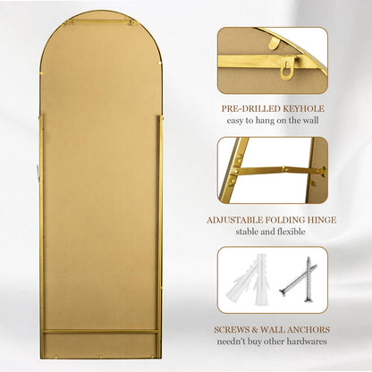 Fobule Arch Full Length Mirror with Stand, 65"x22" Floor Standing Large Dressing Mirror Hanging or Leaning Against Wall for Bedroom Living Room, Antique Gold