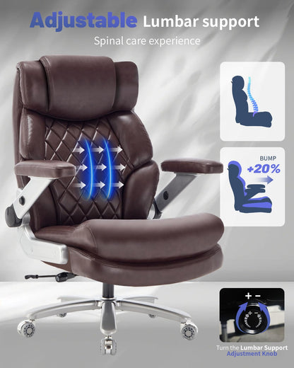 800LBS Big and Tall Office Chair for Heavy People, Heavy Duty Executive Chair with High Back, Extra Wide Seat and Adjustable Lumbar, Large Computer Desk Chair with 5D Flip Arms for Home Office