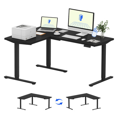 FLEXISPOT L Shaped Standing Desk, 63 x 47 Inch Electric Height Adjustable Corner Desk, Sit Stand Computer Workstation, Preset Controller, Home Office, Black Frame with Black Top