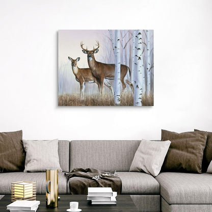 CANVAS ON DEMAND Deer in Birch Woods Canvas Wall Art Print by Rusty Frentner, Contemporary, Home Decor, Buck, Cervine Artwork,45" x36in