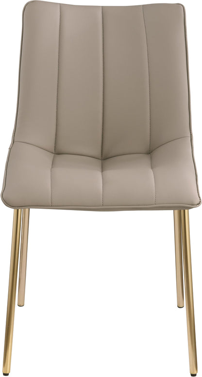 Meridian Furniture 529Taupe-C Isla Collection Modern | Contemporary Vegan Leather Upholstered Dining Chair, Brushed Gold Metal, Channel Tuft On Back, 18.5" W x 22.5" D x 33.5" H, Taupe, Set of 2