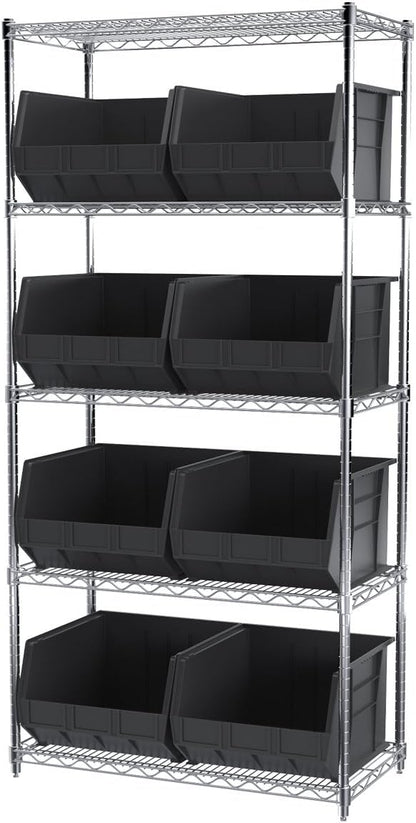 Akro-Mils 30270 AkroBins Plastic Storage Bins, Space-Saving Stackable Bins for Garage, Pantry, Craft Organization, 18" x 16" x 11", Black, 3-Pack