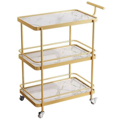 FGQuelleBM Modern 3-Tier Serving Cart, Hotel Liquor Cart with Brake Wheels & Handles, Perfect for Gourmet Food, Wine & Coffee Service(Gold White)