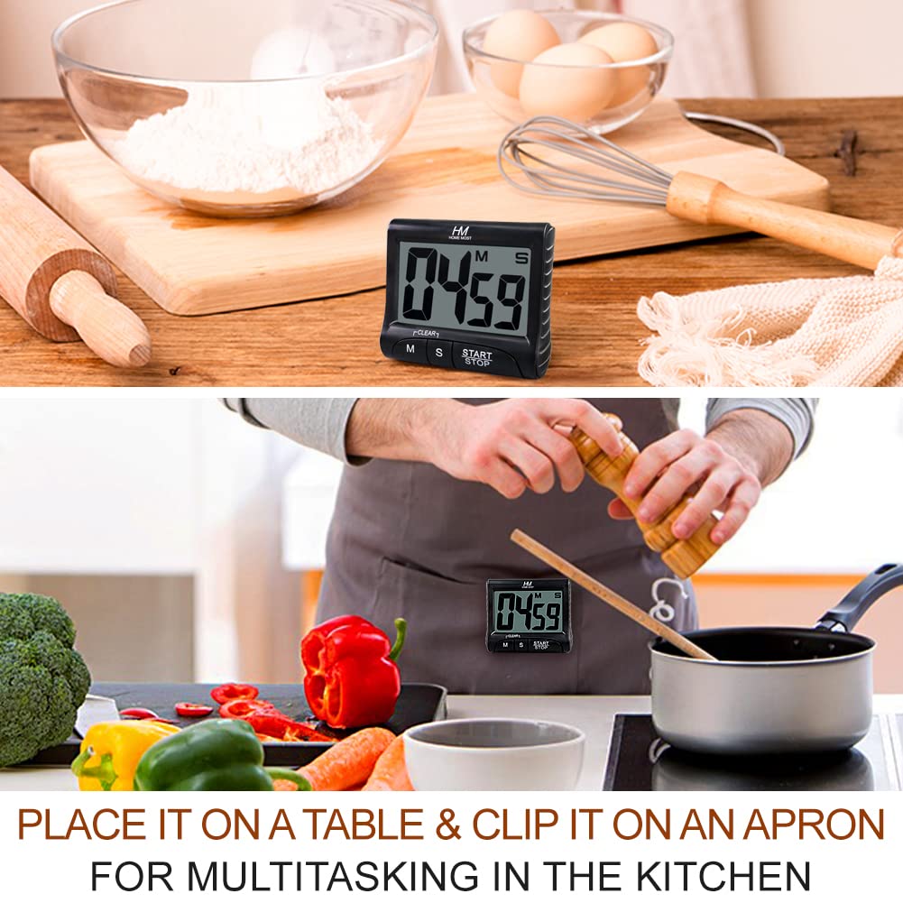 HOME MOST 2-Pack Large Display Kitchen Timer - 3" Digital Timer Magnetic Back Loud Alarm - Black Cooking Timers for Kitchen Teachers Students Games Meetings - Sports Timers for Workouts Exercise