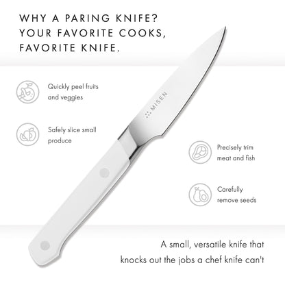 Misen 3.5" Paring Knife – Precision High-Carbon Stainless Steel Blade – Ergonomic Handle for Peeling, Trimming, and Slicing – Lightweight, Versatile Kitchen Tool for All Culinary Tasks - White