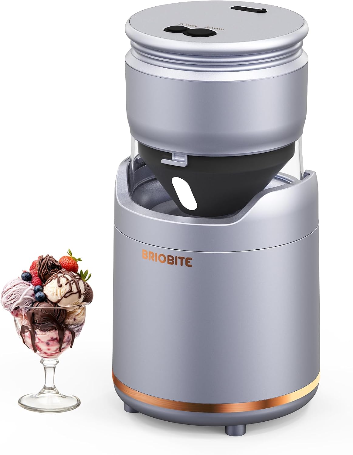 1-2 Sorbet,Gelato,Frozen BRIOBITE Ice Cream Maker,Rechargeable Soft Ice Cream Machine with Low Noise,Compact