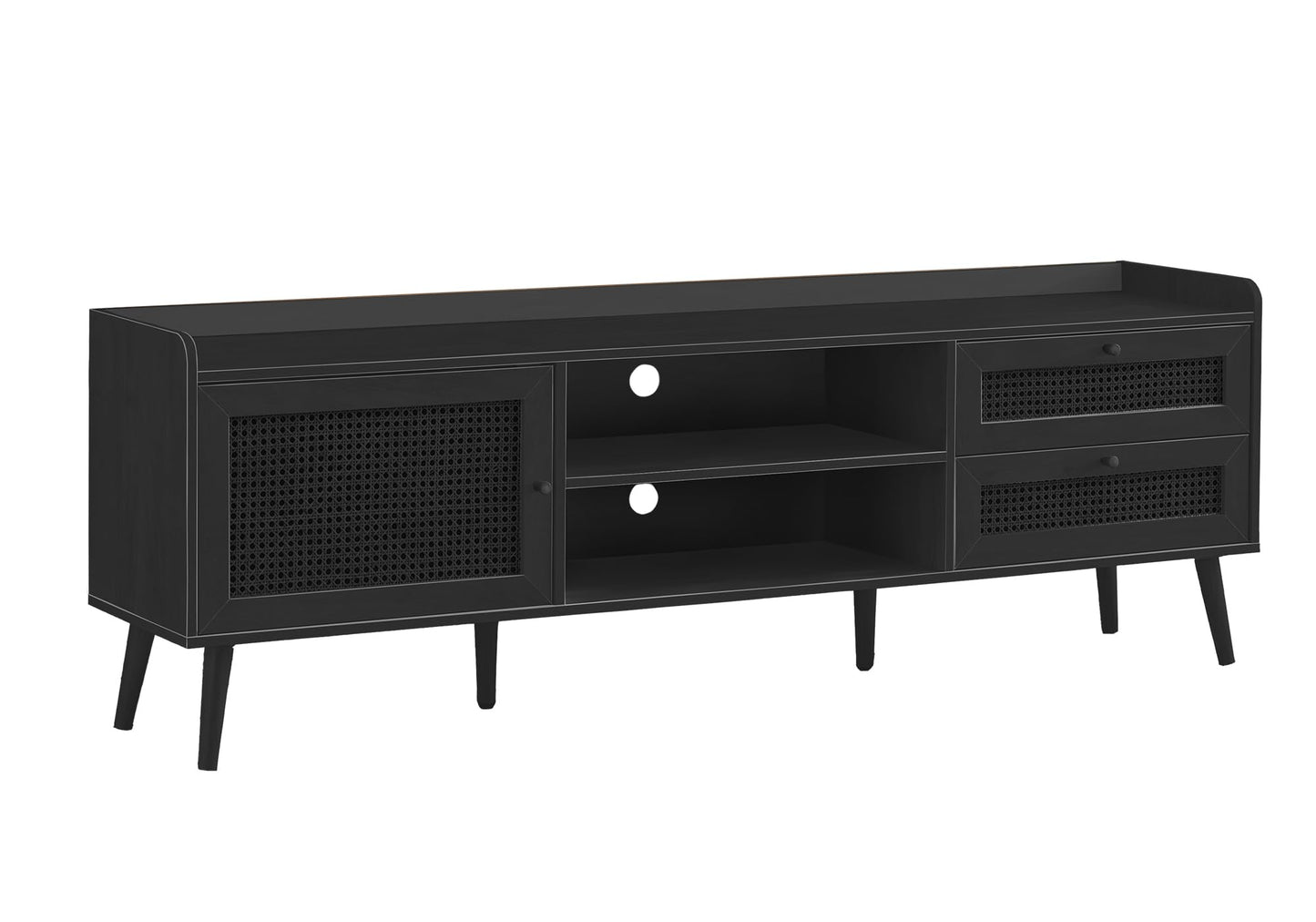 Monarch Specialties I 2724 Tv Stand, 72 Inch, Console, Media Entertainment Center, Storage Cabinet, Living Room, Bedroom, Black Laminate, Wood Legs