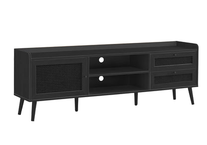 Monarch Specialties I 2724 Tv Stand, 72 Inch, Console, Media Entertainment Center, Storage Cabinet, Living Room, Bedroom, Black Laminate, Wood Legs