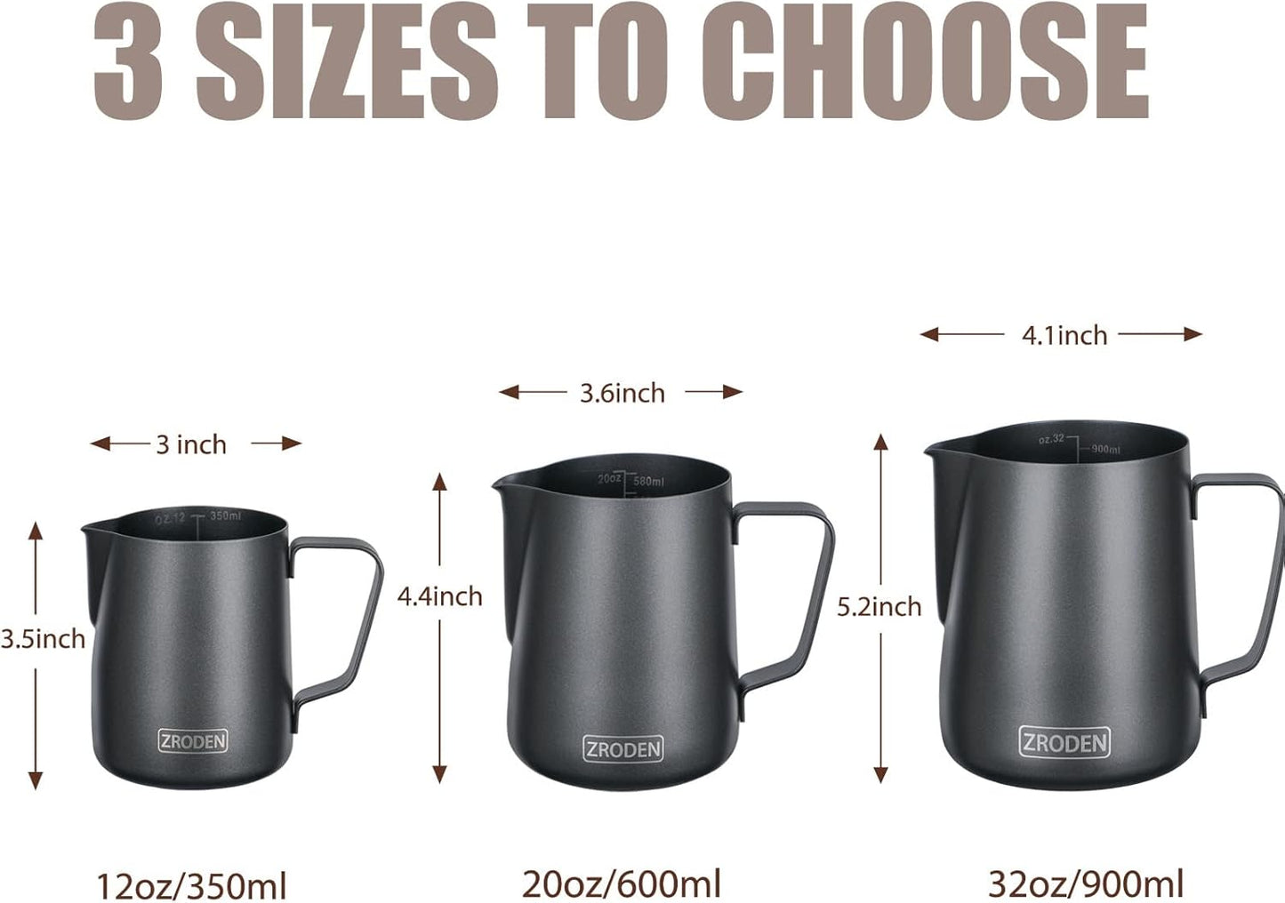 Milk Frothing Pitcher, 12oz Stainless Steel Espresso Steaming Jug, Barista Tools for Cappuccino Coffee, Matte Black