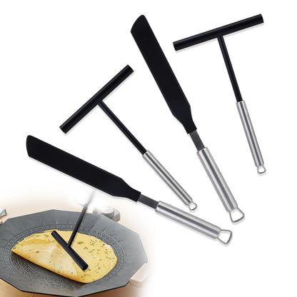 2Sets Crepe Spreader Spatula Kit - 4Pcs Total, Non-Stick Nylon Pancake Tools with Stainless Steel Handles, Non-Scratch for Home Use, Multipurpose for Breakfast, Thin/Egg/Corn Pancakes (Black)