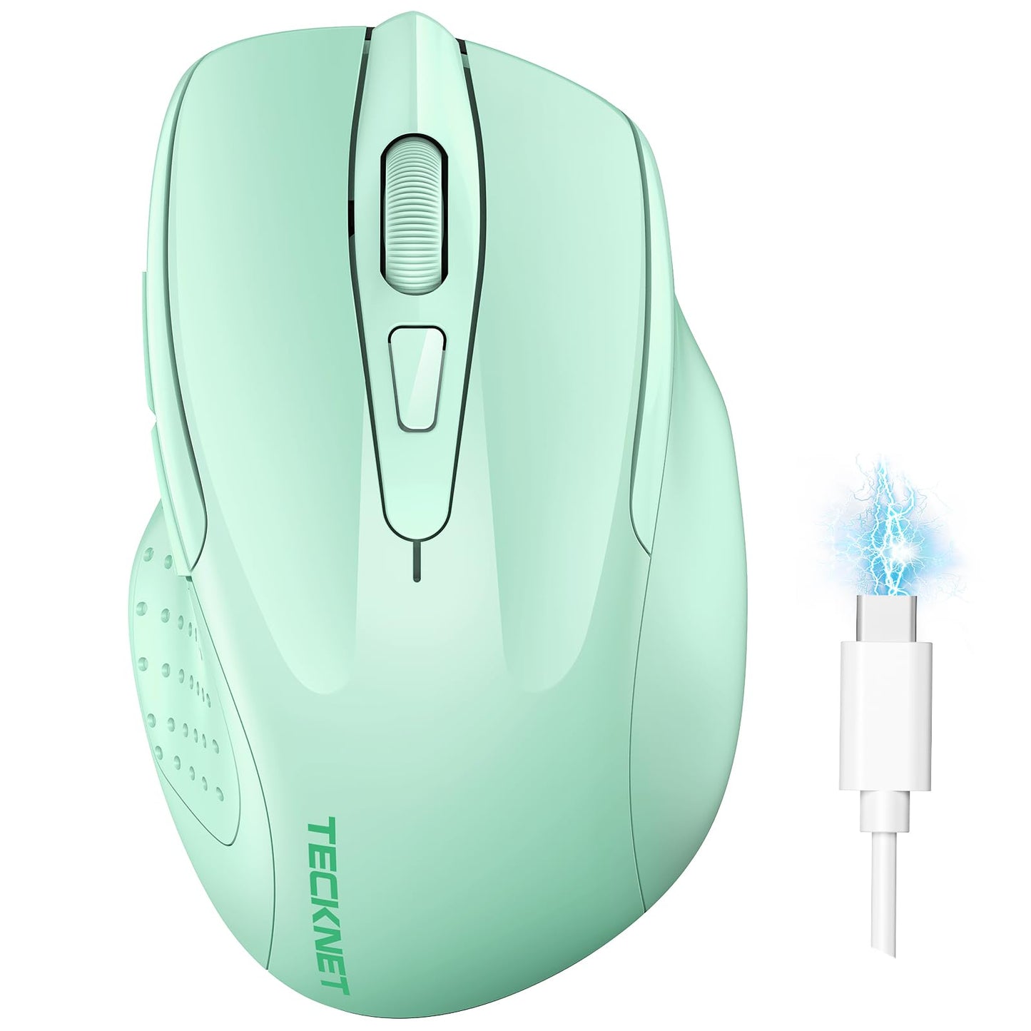 TECKNET Wireless Mouse (BT5.0/3.0 & 2.4G) Rechargeable 4800 DPI Silent USB A & Bluetooth Mouse 6 Buttons, Wide Compatibility - Grey