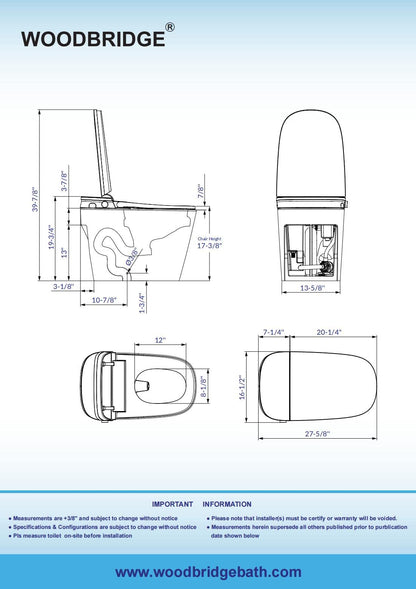 WOODBRIDGE Smart Toilet with 1000g MaP Flush Score, Foam Shield, Moving Dryer, ADA Comfort Height, Auto Flush, Blackout Flush, Auto Open & Close, Heated Seat, Bidet Toilet with Tank Built in (B0930S)