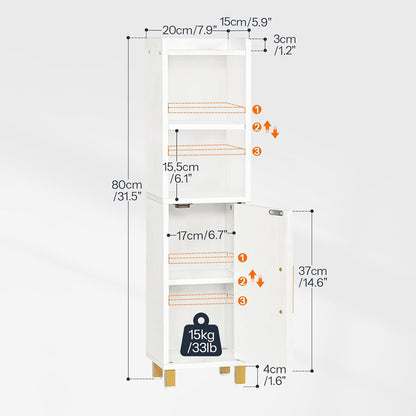7.9" 5.9" 31.5" HOOBRO Small Bathroom Storage Cabinet, Narrow Corner Floor Cabinet with Door and Adjustable Shelf, L x