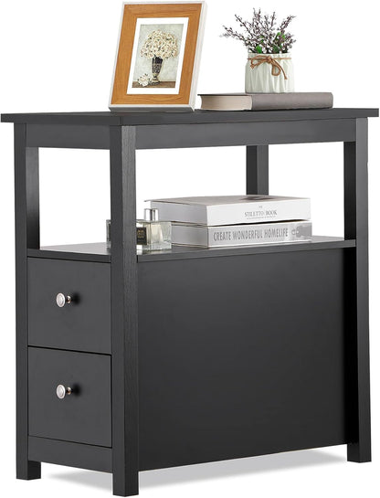 Oteymart Side Table End Table Narrow Sofa Table Rectangular Side Cabinet with Drawers and Shelf for Living Room