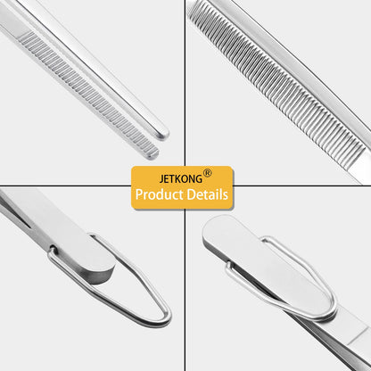 JETKONG Food Tweezers Precision Serrated Tips Kitchen Tweezers Professional Cooking Tweezer Tongs, Set of 3 (7 9 12 Inch, Silver)