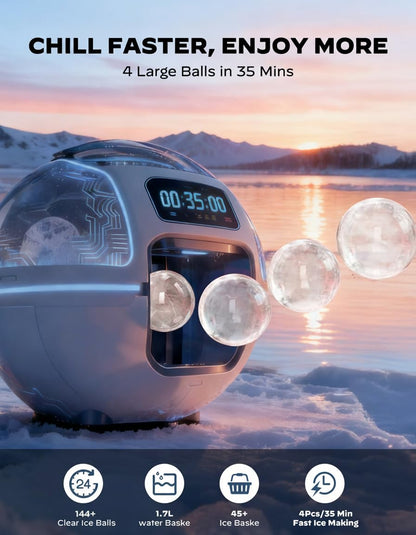 Silonn 2" Sphere Clear Ice Maker Countertop, Slow-Melting Crystal Ice Balls for Whiskey, 4 Pcs in 35 Mins / 144 Pcs/Day, Rapid Sphere Technology, One-Click Self-Cleaning, Ideal for Bourbon