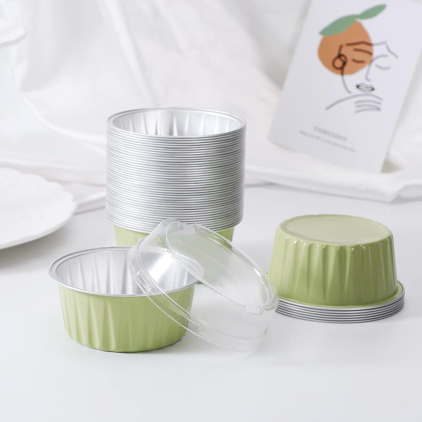 EUSOAR Foil Cupcake Wrappers, 30pcs 5oz Disposable Aluminum Foil Baking Cups with Lids, Mini Cheesecake Pan