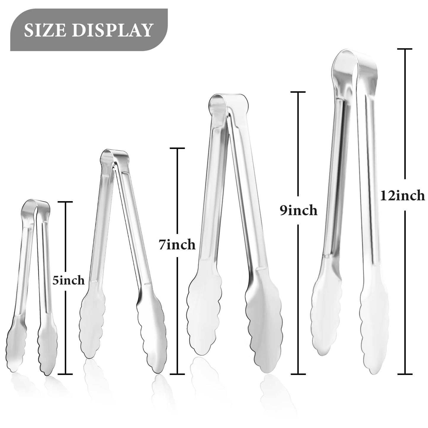 8 Pack Serving Tongs XEVOM Kitchen Tongs,Buffet Tongs, Stainless Steel Food Tong Serving Tong,small tongs (9inch)