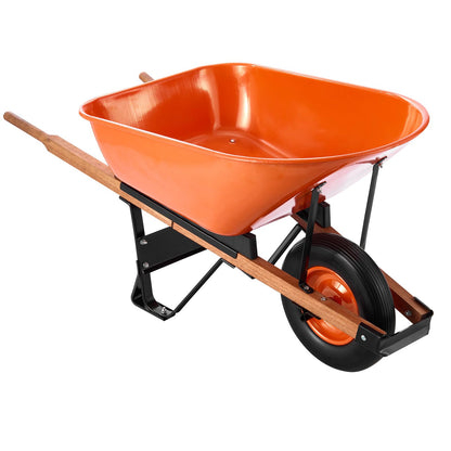Happybuy Wheelbarrow Cart, 6 Cu. Ft. Load & 330 lbs Capacity, One Wheel Garden Dump Cart Wheel Barrow with Metal Handle & 16" Wide Track Wheels, Easy Loading Utility Yard Cart & Wagons for Lawn Farm