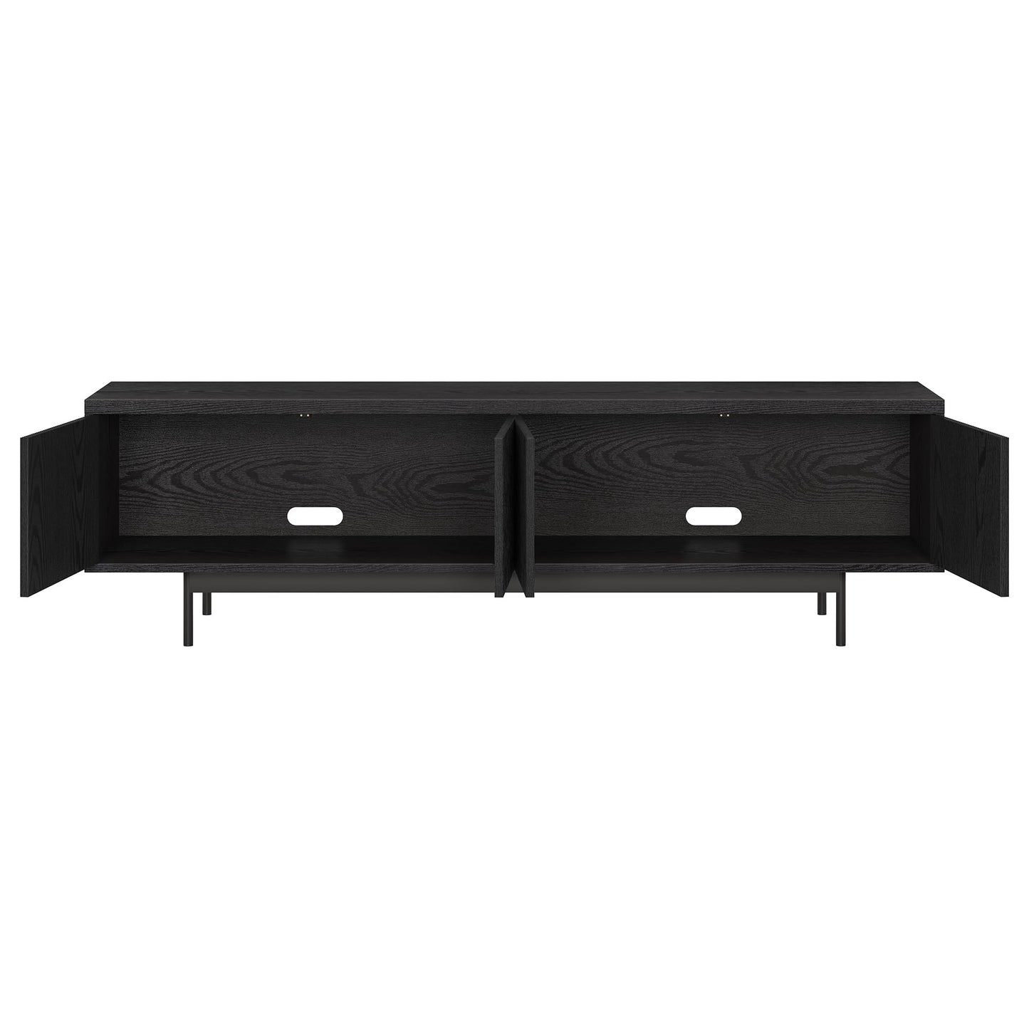 Henn&Hart Fluted TV Stand for TVs up to 75" with 2 Open-Concept Ribbed Storage Cabinets for Living Room, Family Room, or Office, Natural Black