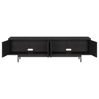Henn&Hart Fluted TV Stand for TVs up to 75" with 2 Open-Concept Ribbed Storage Cabinets for Living Room, Family Room, or Office, Natural Black