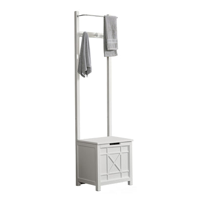 Derby Laundry Hamper with Seat & Towel Rack – Storage Stool for Entryway, Laundry Room, or Bathroom by Alaterre Furniture (White)