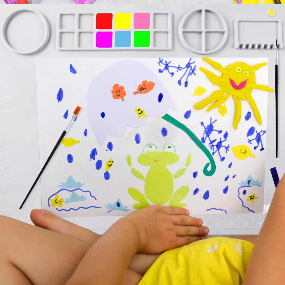 DIYDEC Silicone Craft Mat for Kids 20X16 Inch Large Painting Mat with Detachable Cup &10 Painting Brushes Silicone Art Mat for Adult DIY Gift Accessories (White)