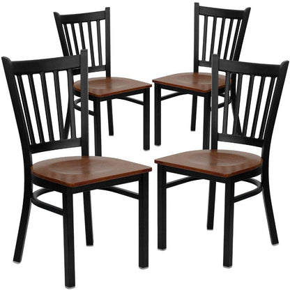 Flash Furniture 4 Pack HERCULES Series Black Vertical Back Metal Restaurant Chair - Cherry Wood Seat