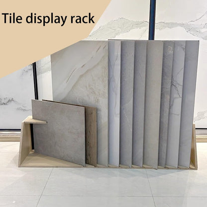 Tile Display Rack, Floor-Standing Large Wooden Sample Holder, Storage, Slotted Flooring Shelf, Capacity, Oblique Insertion for Vendors Retail Counter
