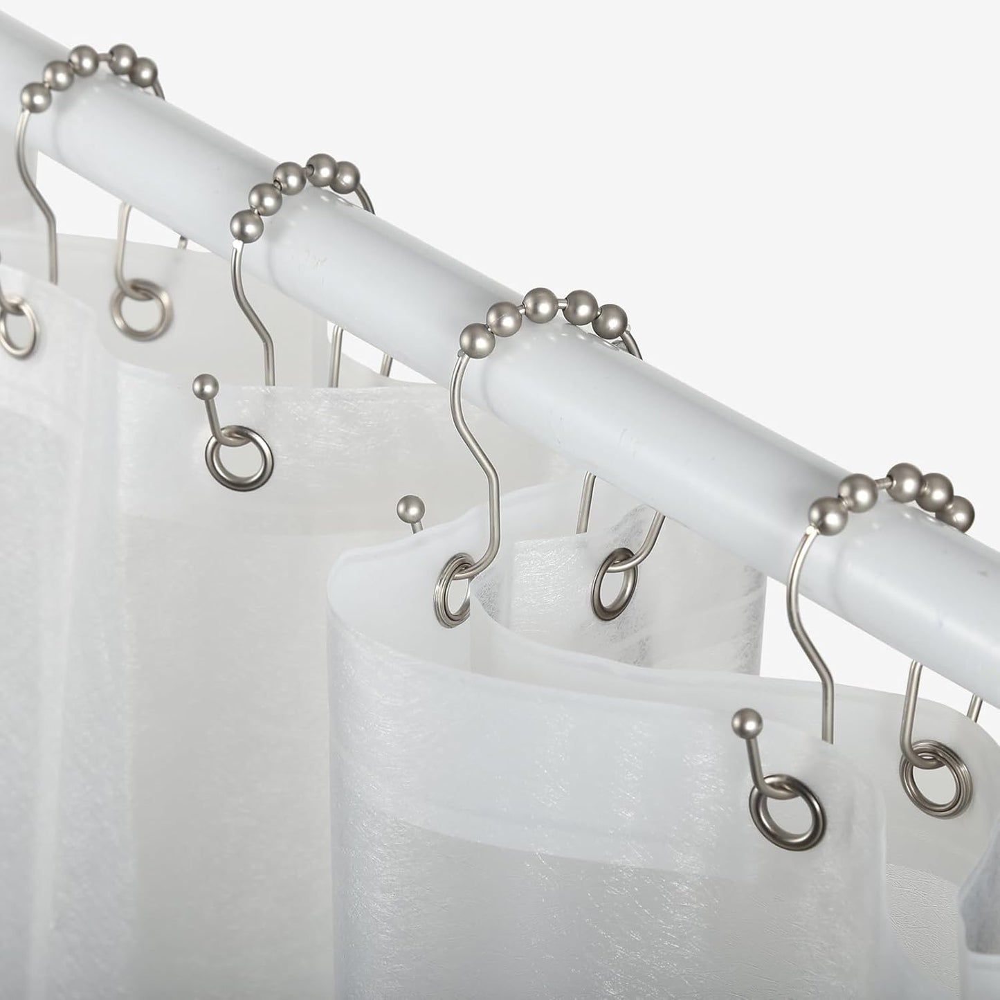 Goowin 12 Pcs Stainless Steel Shower Curtain Hooks, Rust Proof Rings for Smooth Sliding Anti-Drop Double Hooks