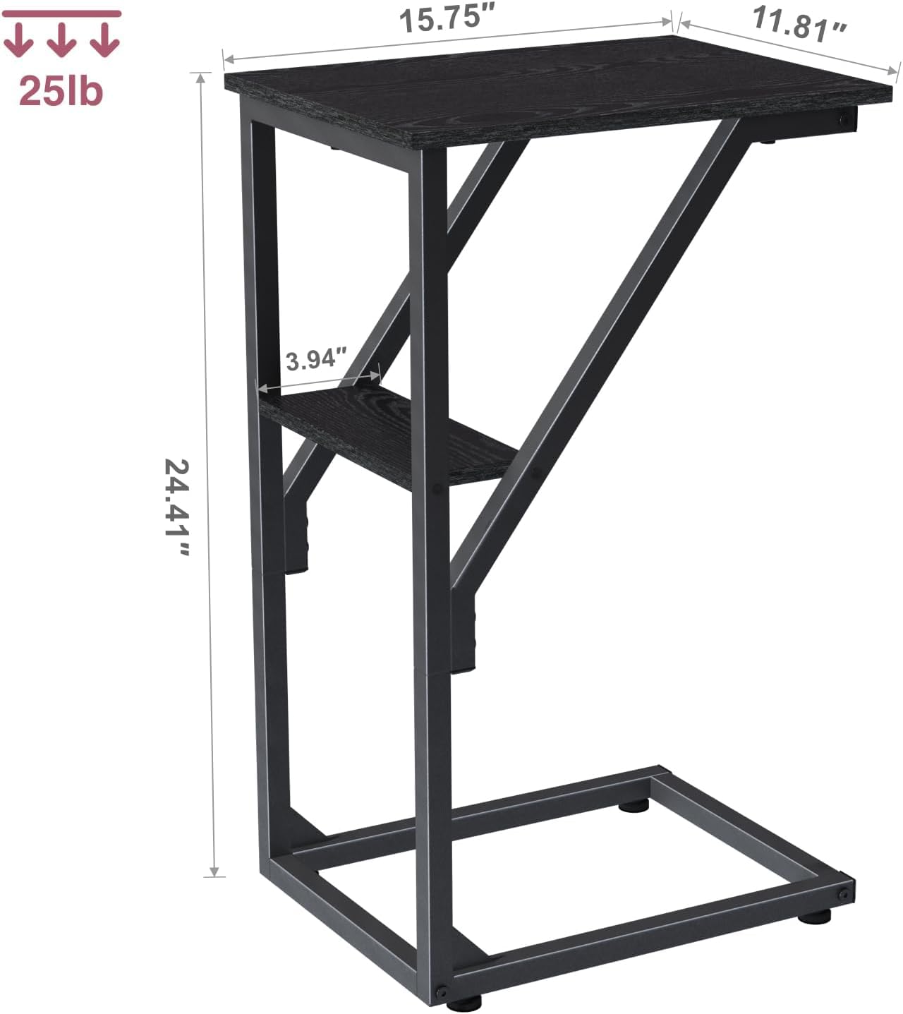 NEFROM ET-D-BK1 C-Shaped End Table, Small Couch Side Table, Sofa TV Tray Table for Living Room, Bedroom, Bedside