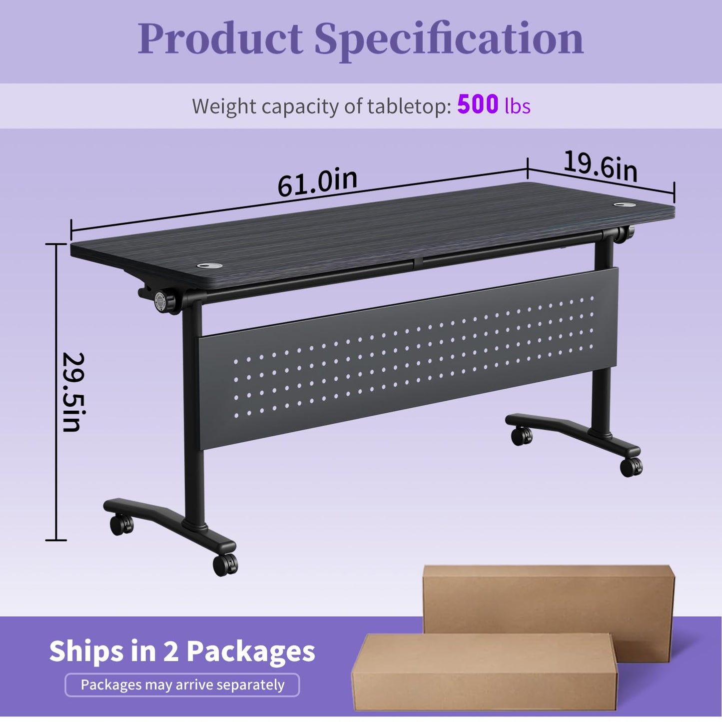 JNMDLAKO Folding Conference Room Table for 6-12 Person, Modular Mobile Large Flip-Top Training Table with Locking Wheels, Modern Rectangular Seminar Meeting Tables for Office (6, Black, 61in)