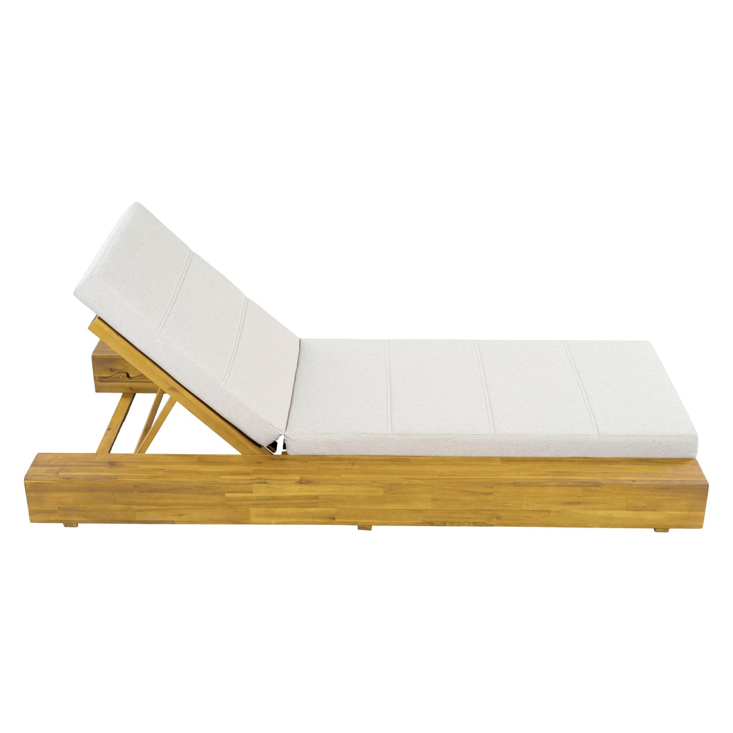 Christopher Knight Home Tory Acacia Wood Chaise Lounge Chair Outdoor Set of 2, Poolside Sun Lounger Recliner, Patio Outdoor Chaise Lounge with Cushions, Adjustable Backrest Lounge Sofa, Beige+Teak