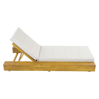 Christopher Knight Home Tory Acacia Wood Chaise Lounge Chair Outdoor, Poolside Sun Lounger Recliner, Patio Outdoor Chaise Lounge with Cushions, Adjustable Backrest Single Lounge Sofa, Beige+Teak