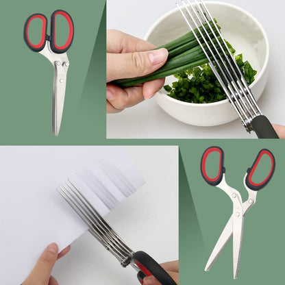 Luxiv Stainless Steel Scissors with Herb Stripper, 5-Blade Set and Cleaning Comb (Black)