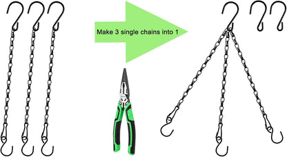 Skiennix Hanging Plant Chain - 11 Inch Black Basket Hooks for Bird Feeders & Wind Chimes | 6 Pack
